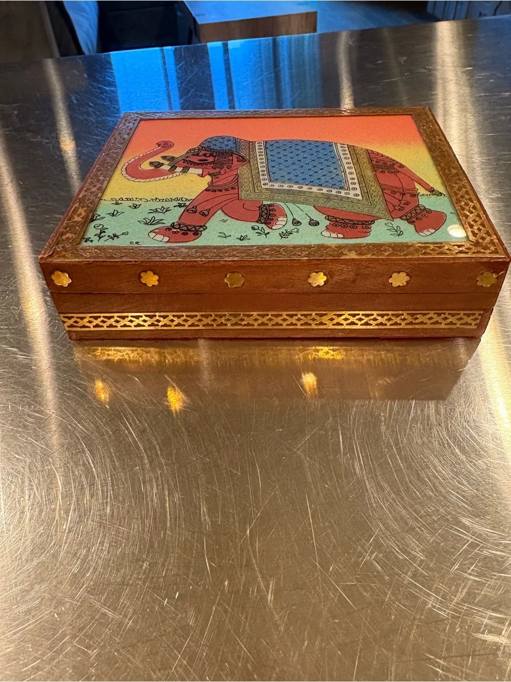 Handcrafted Wooden Elephant Keepsake Box Purchased in Indiana